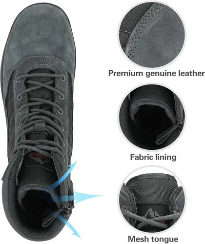 Vista 4 de NORTIV 8 - Botas de trabajotácticasmilitares para hombre ,con cremallera lateral, hechas de cuero para combatemotocicleta