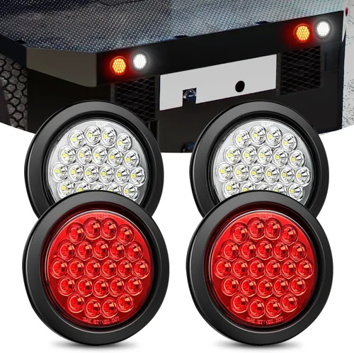 Vista 22 de Nilight Luces traseras para remolque, 2 unidades, 4 pulgadas, redondas, 12 LED, ámbar, cromado, marco, marcador, señal de giro, luz trasera