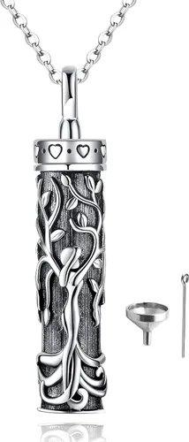 Vista 47 de Collar con colgante de urna de cenizas de cremación y árbol de la vida para mujer, plata de ley US1