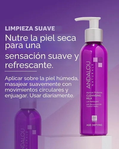 Vista 4 de Andalou Naturals - Leche limpiadora probiótica de chabacano, 6 onzas, paquete de de 1