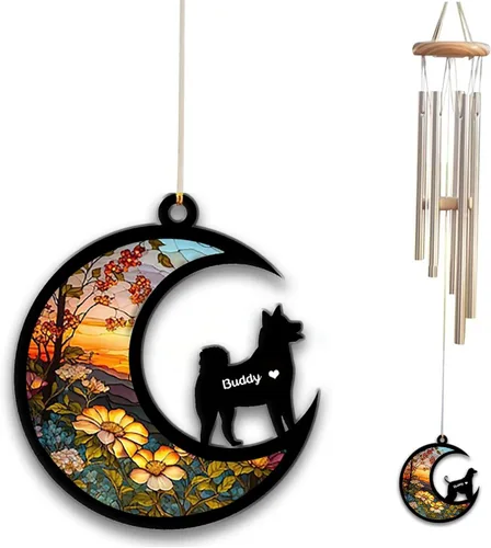 Vista 17 de Carillón de viento con atrapa el sol afghan Hound, campanilla de viento conmemorativa de girasol personalizada para perro, regalo de pérdida