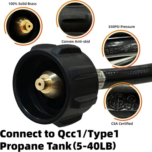Vista 4 de TT FLEX Adaptador de repuesto de propano de 3 pies para tanques de 1 libra
