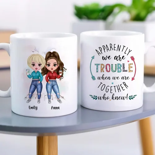 Vista 3 de Taza personalizada Gossby para amiga - Aparentemente somos problemas cuando estamos juntas - Regalo personalizado para amigas con nombres