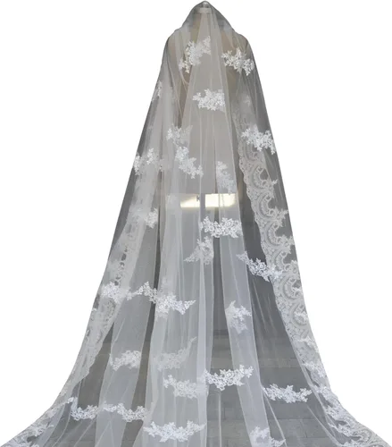 Vista 4 de Newdeve Ivory 5M 1T velos de novia Catedral con diamantes de imitación de cristal