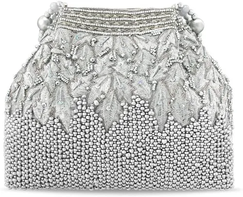 Vista 5 de Aheli Potli - Bolsas de noche para mujer, bolso de mano étnico para novia con cordón (P66S), plateado