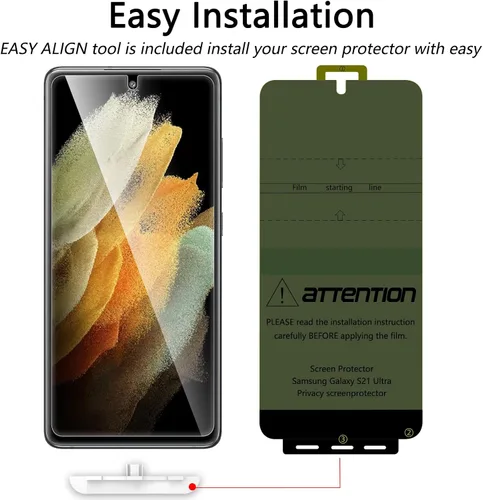 Vista 4 de LYWHL Paquete de 2 + 2 protectores de pantalla de privacidad para Samsung Galaxy S21 Ultra [compatible con identificación de huellas dactilares]
