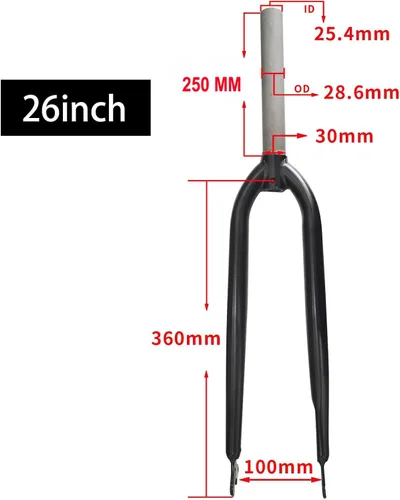 Vista 2 de 26 inch Bicycle Fork 1-1/8" Threadless Rigid Fork for MTB Road Cruiser Bike, Disc Brake (Black)