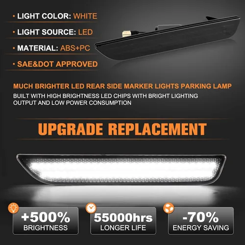 Vista 3 de Gempro Luces LED de Marcador Lateral Trasero para Ford Mustang 2010-2014, Lámparas de Parachoques Blancas con Lente Ahumada, 2PCS
