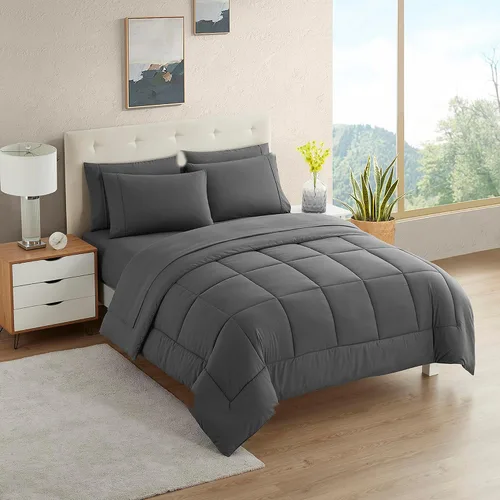 Vista 115 de Sweet Home Collection Juego de edredón de 7 piezas de color sólido para todas las estaciones, manta alternativa de plumón suave y lujosas sábanas