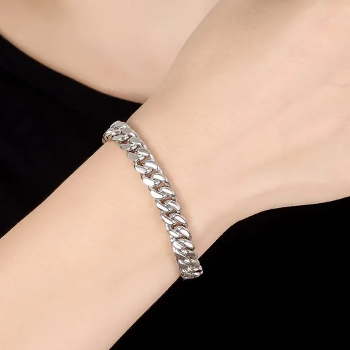 Vista 2 de Pulsera de plata de ley 925 maciza de eslabones cubanos Miami de 0.315 in a 0.630 in, pulsera cubana sólida gruesa para hombres y niños, joyería
