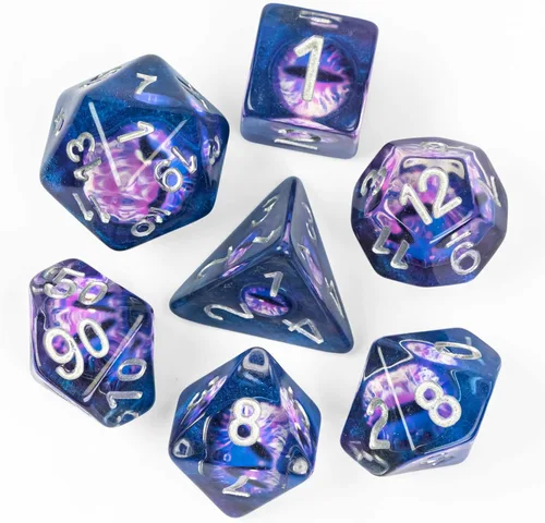 Vista 16 de Cusdie Dados DND de 7 troqueles, juego de dados poliédricos rellenos de globo ocular, para juegos de rol, dados D&D (globo ocular marrón)
