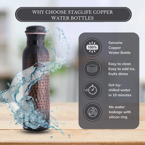 Vista 6 de Staglife Botellas de agua de cobre para agua potable para hombres y mujeres, jarra de agua de cobre puro, dispensador de recipientes de cobre, 33