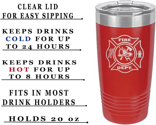 Vista 2 de Rogue River Tactical Taza de viaje de 20 onzas con tapa aislada al vacío del departamento de bomberos FD Fire Fire Department FD Fireman Gift Fire