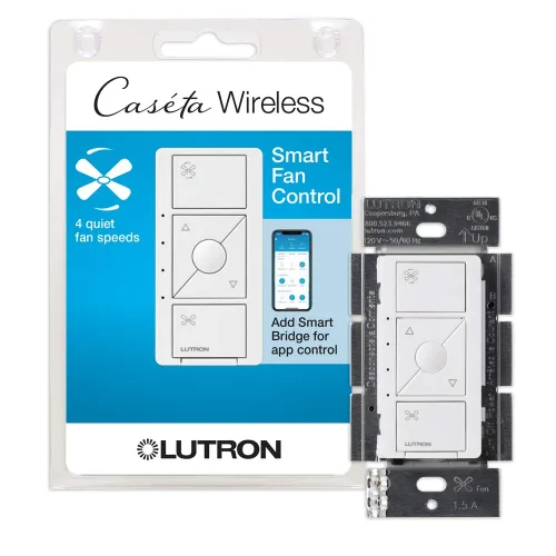 Vista 12 de Lutron Caseta Interruptor inteligente de control de velocidad de ventilador (se requiere Smart Hub Lutron), unipolar, PD-FSQN-BL, negro