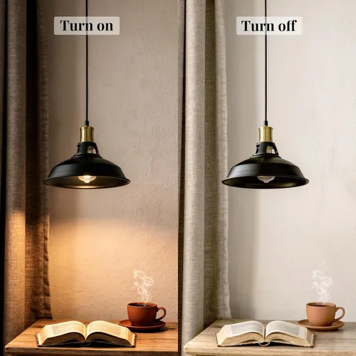 Vista 5 de Lámpara colgante, lámpara colgante industrial de granja con pantalla de metal, iluminación colgante de techo negro y dorado para isla de cocina