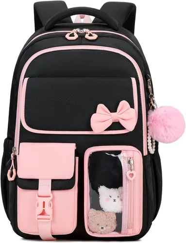 Vista 17 de Mochila para niñas, mochila escolar para niñas, bonita mochila con lazo para niñas, niños y adolescentes, para estudiantes de escuela primaria