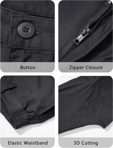 Vista 6 de CRYSULLY Pantalones cargo tácticos para hombre, pantalones de trabajo Ripstop con 9 bolsillos (sin cinturón)