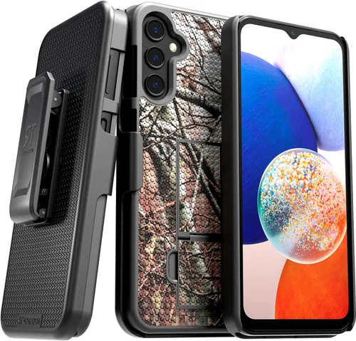 Vista 10 de Funda diseñada para Samsung Galaxy A14 5G con funda de clip para cinturón, funda de soporte para teléfono, color negro