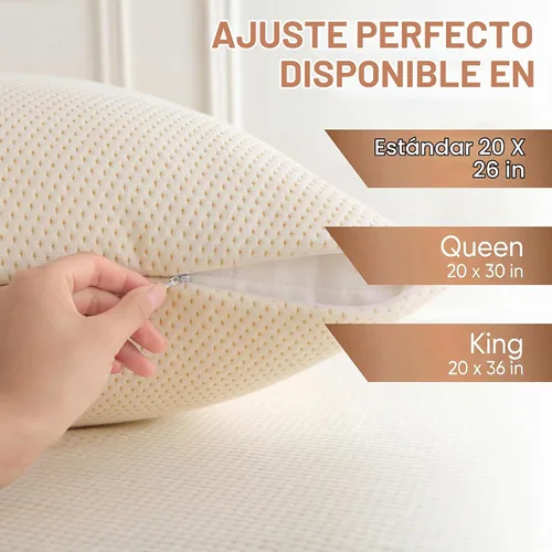 Vista 4 de Paquete de 2 protectores de almohada orgánicos refrescantes de lujo, tamaño Queen, fundas impermeables con cremallera, superficie de algodón