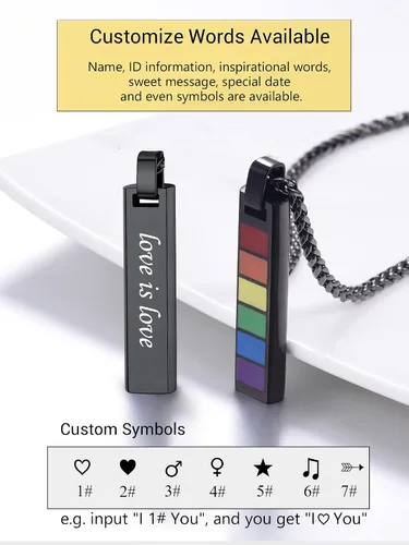 Vista 6 de PROSTEEL Collar de acero inoxidable de plata de ley 925, joyería de orgullo gay LGBT, collar con colgante de arco iris, regalo para hombresmujeres