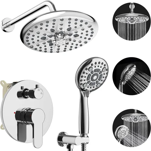 Vista 10 de EMBATHER Juego completo de grifos de ducha, con 3 ajustes de cabezal de ducha de alta presión, accesorios de sistema de ducha de lluvia montados