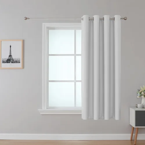 Vista 17 de Cortina opaca ignífuga, ojales en la parte superior, certificación NFPA 701, resistente al fuego para aula/dormitorio, 1 panel, negro, 42 x 63