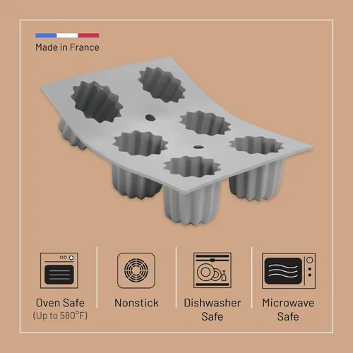 Vista 3 de de Buyer ELASTOMOULE - Molde de silicona para canele, crea 6 pasteles franceses, fácil de usar y limpiar, apto para lavavajillas