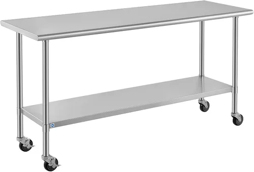Vista 70 de ROCKPOINT Mesa de acero inoxidable para preparación y trabajo, 14x24 pulgadas; mesa de cocina comercial de metal NSF resistente con estante inferior