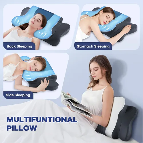 Vista 12 de DONAMA Almohada cervical para el cuello para aliviar el dolor, almohadas ergonómicas de espuma viscoelástica con doble altura para dormir