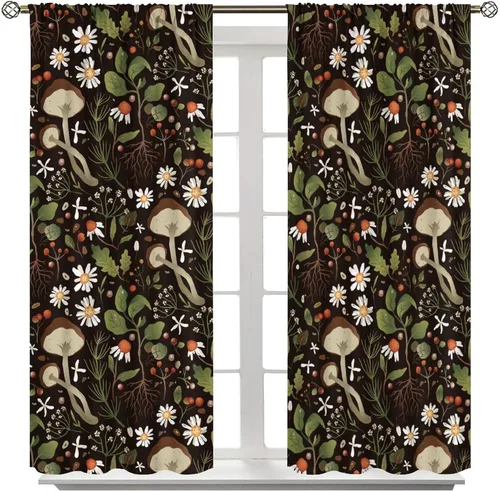 Vista 22 de Cortinas semitraslúcidas de hongos, estilo bohemio, plantas místicas, sol, luna, tratamiento de ventana para dormitorio, sala de estar, cocina