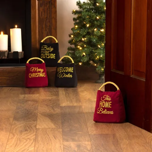 Vista 3 de Pavilion Gift 72271 Home Believes - Tope de puerta de terciopelo de Navidad, 2 libras, 6 pulgadas, rojo