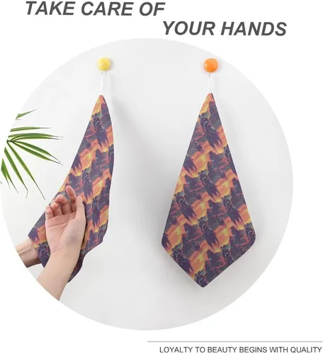 Vista 4 de Cyber Retro Western Cowboy Print Hand Towels for Bathroom Kitchen, Cute Hanging Kitchen Towels with Hanging Loop, Decorative Absorbent Coral Bath