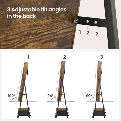 Vista 5 de SONGMICS UJJC004X01 - Organizador de joyas con cerradura con espejo de longitud completa, cajón inferior, estante, ruedas, regalos de Navidad