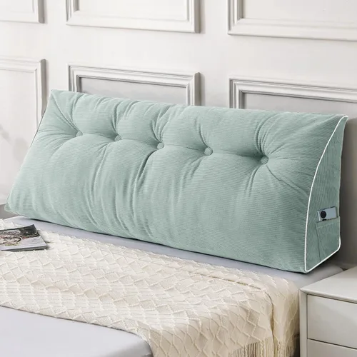 Vista 29 de Sasttie Almohada de Cabecera Queen, Almohada de Cuña de Cabecera para Sentarse en la Cama, Cojín Triangular con Soporte de Respaldo para Leer - Con
