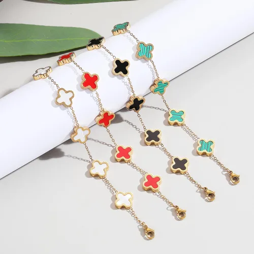 Vista 5 de TICVRSS 18K Gold Plated Lucky Bracelet for Women WhiteBlackRed Bracelets Cute Bracelets Jewelry Gifts for Women Girls