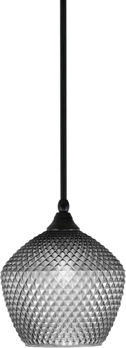 Vista 258 de Toltec Lighting Tallo Colgado Mini colgante, acabado de cobre negro, 3.5" cuadrado humo burbuja vidrio