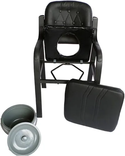 Vista 4 de Dyale Deluxe Comfort Commode con asiento acolchado, silla de cama resistente, asiento de inodoro con marco de seguridad para baño de ancianos