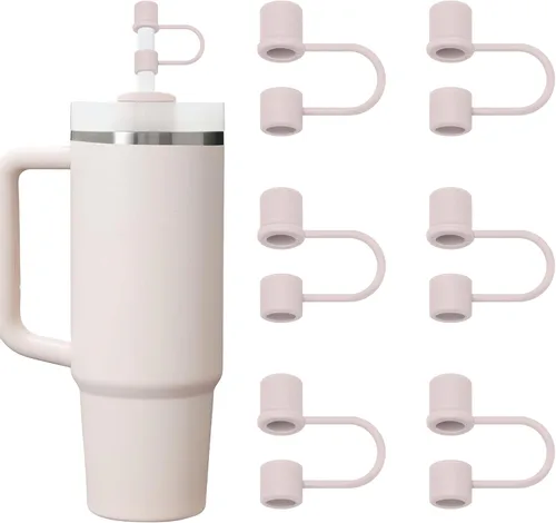 Vista 8 de 6 fundas de silicona para popote compatibles con Stanley Cup, vaso de 30 y 40 onzas con asa de 0.394 in, tapas de popote a prueba de polvo