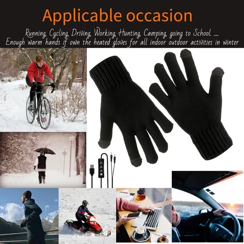 Vista 6 de Guantes eléctricos con calefacción USB de 5 V para hombres y mujeres, mantienen tus manos calientes con calentadores de manos de invierno, guantes