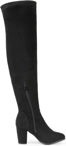 Vista 4 de DREAM PAIRS - Botas altas hasta el muslo de moda para mujer, botas largas y sexis de piel sintética con tacón ancho medio Negro