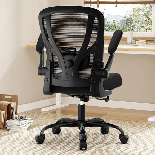 Vista 2 de Silla de oficina ergonómica de escritorio, silla de computadora de malla, silla de trabajo transpirable con ruedas, soporte lumbar ajustable, sillas