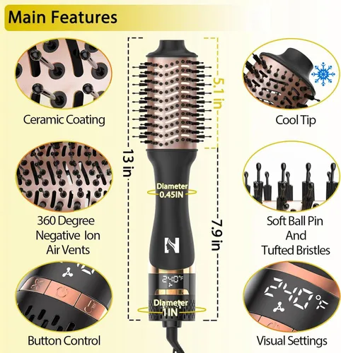 Vista 5 de Nicebay Cepillo secador de pelo, cepillo secador de pelo para mujer, estilo rápido, cepillo de soplado de un solo paso con pantalla