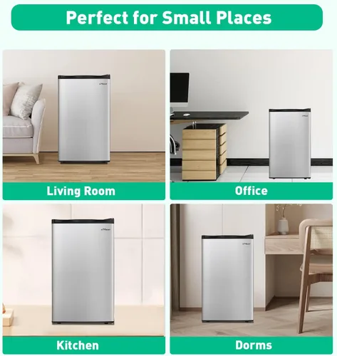 Vista 6 de Mini refrigerador de 3.2 pies cúbicos con congelador, refrigerador compacto con puerta reversible, patas ajustables, control de termostato