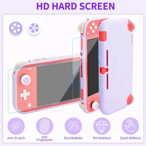 Vista 4 de GLDRAM Carrying Case for Nintendo Switch Lite, Accessories Bundle with Purple Sakura Travel Case, Soft TPU Protective Skin Cover, HD Screen