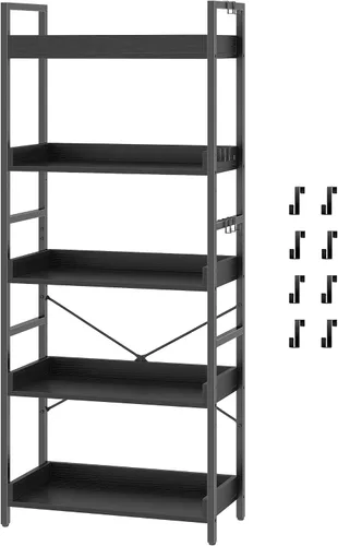 Vista 10 de HCHQHS - Estantería de 4 niveles, estantería industrial ajustable, estantería alta vertical, estanterías abiertas de madera y metal negro