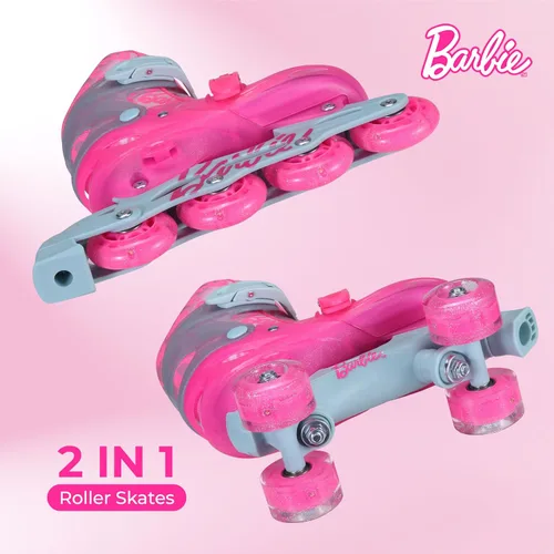 Vista 4 de Barbie 2in1 Kids Roller Skates, Transform from Quads to Inlines Skates, Durable Hardshell Boot, LED Wheels for Quads and Inlines, ABEC-7 Carbon