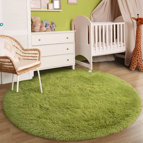 Vista 8 de Gifeas Alfombra redonda verde para dormitorio de niñas, alfombra circular esponjosa de 4 x 4 pies para decoración de habitación de niños, alfombra