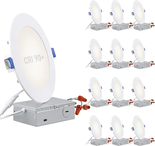 Vista 11 de TORCHSTAR Serie Básica - Paquete de 12 luces LED empotrables ultradelgadas de 3 pulgadas con caja de conexiones, CRI90, aluminio