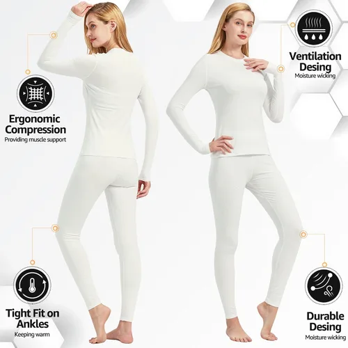 Vista 2 de UNIQUEBELLA Conjunto de ropa interior térmica para mujer, conjunto de capa base larga para mujer, conjunto de ropa interior atlética