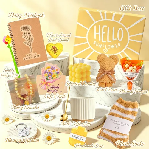 Vista 2 de Cesta de regalo de girasol para mujer, juego de caja de regalo de spa